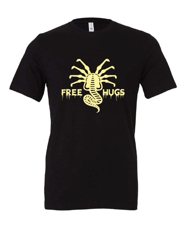 Free Hugs design on a black t-shirt