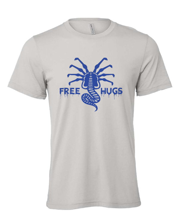 Free Hugs design on a gray t-shirt