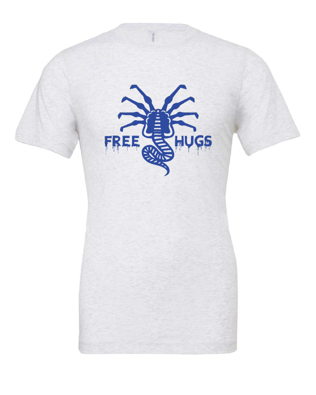 Free Hugs design on a white t-shirt