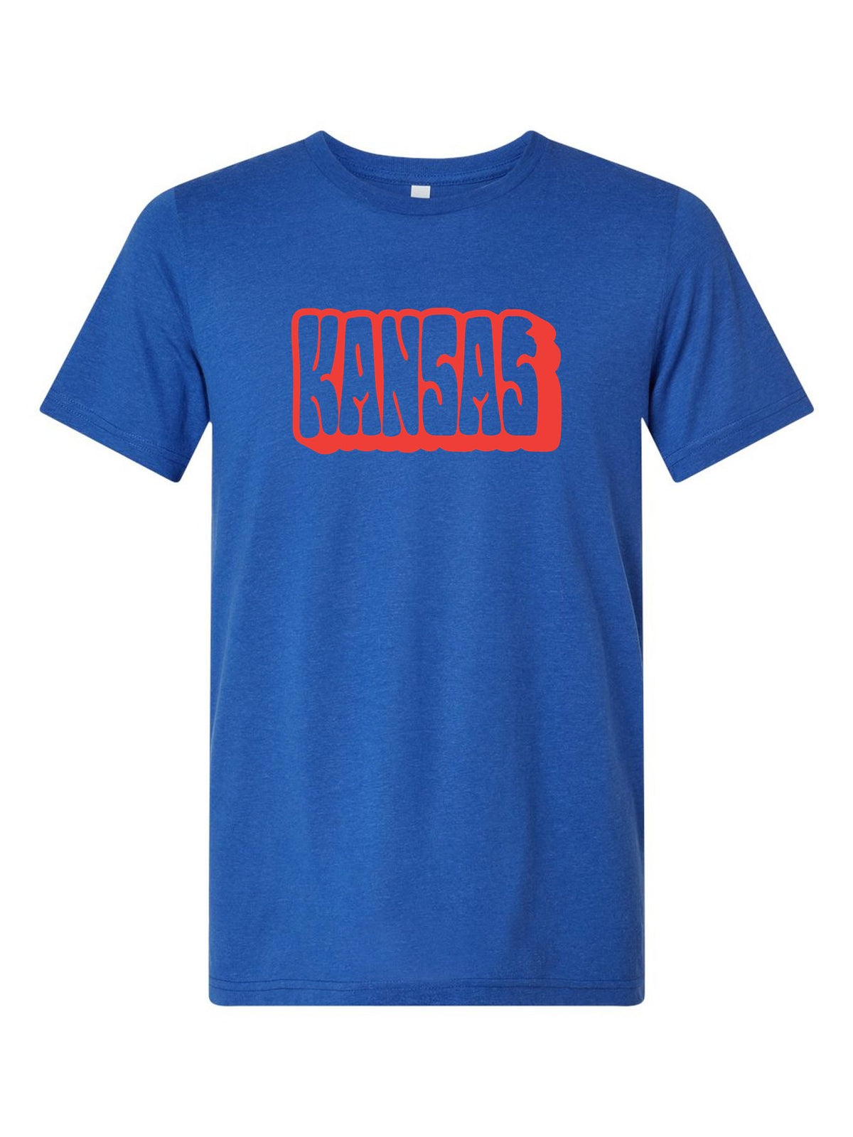 Funky Kansas on a royal blue t-shirt