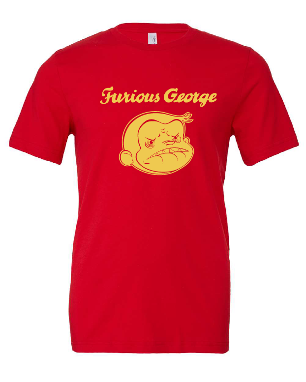 Furious George design on a red t-shirt