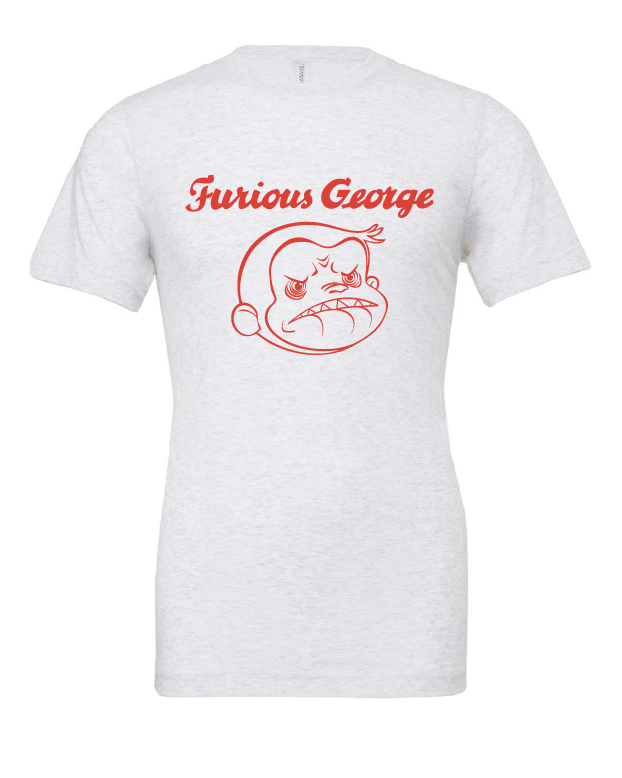 Furious George design on a white t-shirt