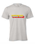 Game Day Red and Yellow design on a gray t-shirt