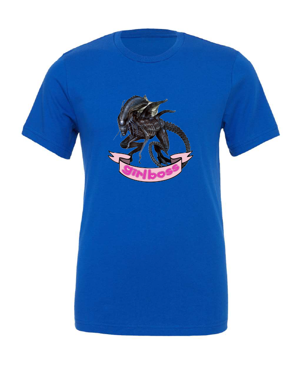 girl boss alien xenomorph movie blue tshirt t-shirt
