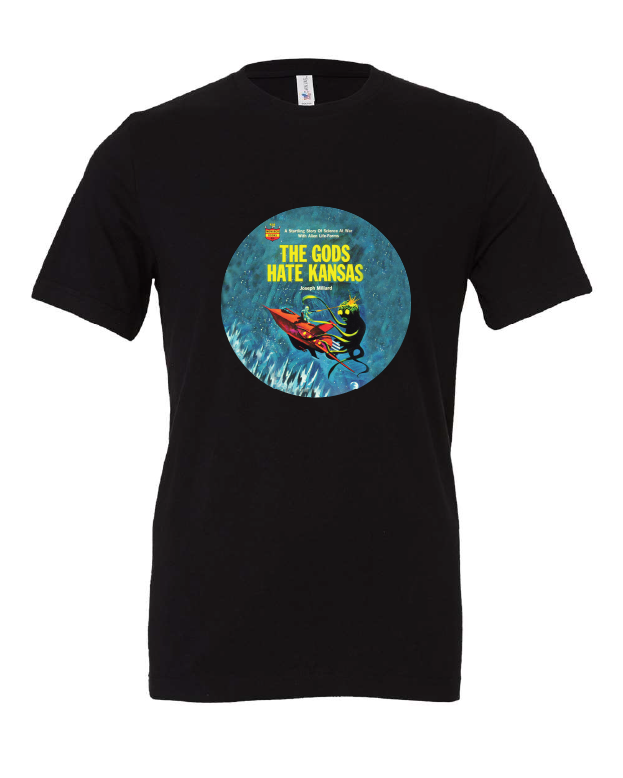 The Gods Hate Kansas design on a black t-shirt