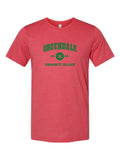 Greendale Community College on a true red t-shirt