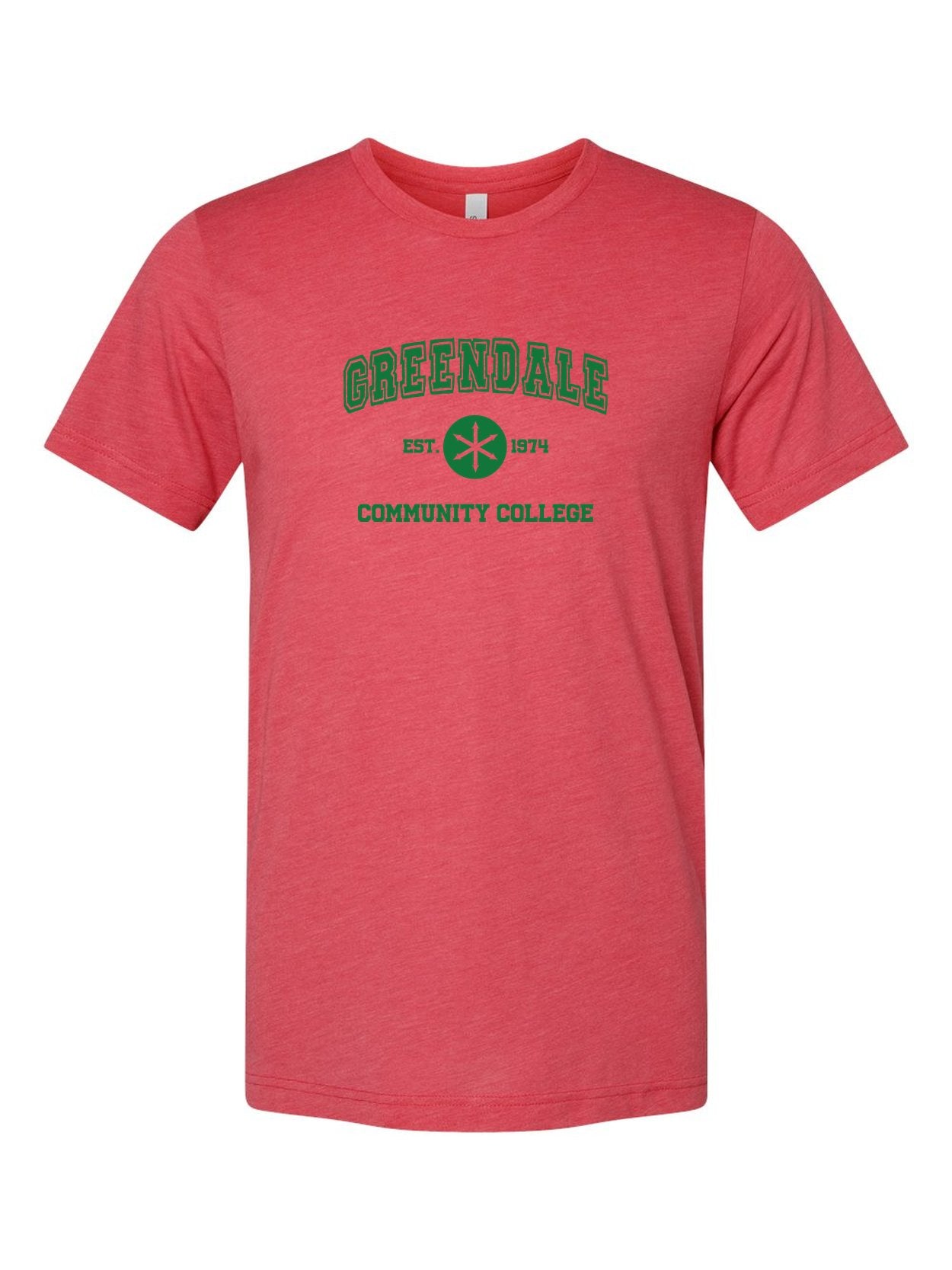 Greendale Community College on a true red t-shirt