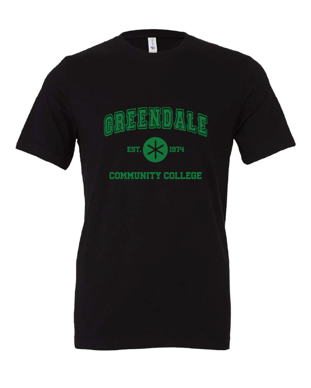 Greendale Community College design on a black t-shirt