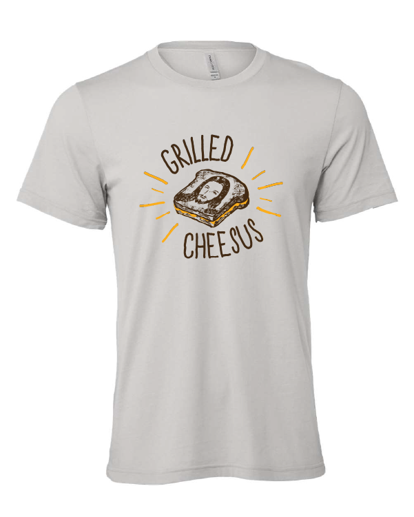 jesus cheese funny pun grilled cheese gray tshirt t-shirt 