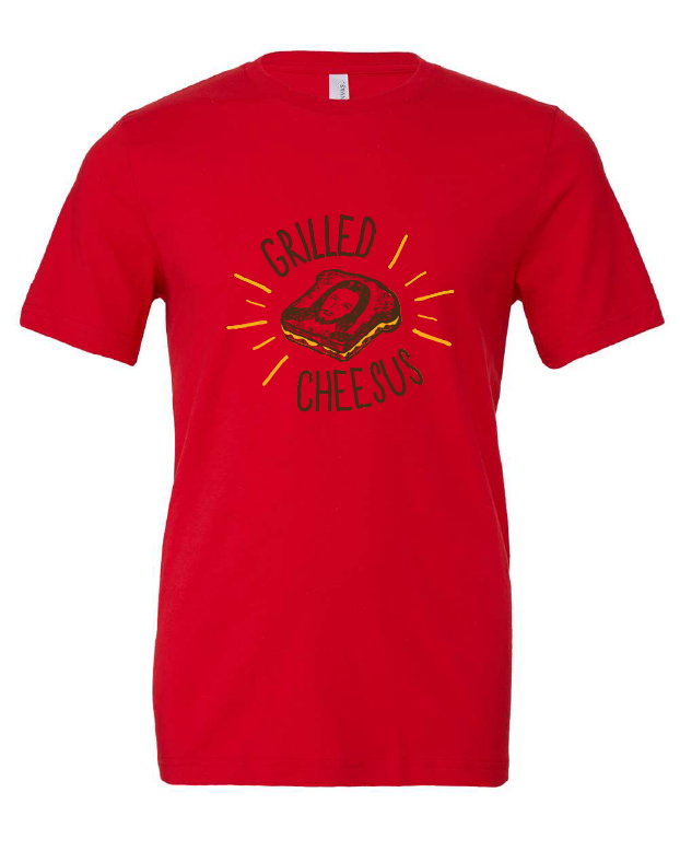 Grilled Cheesus design on a red t-shirt
