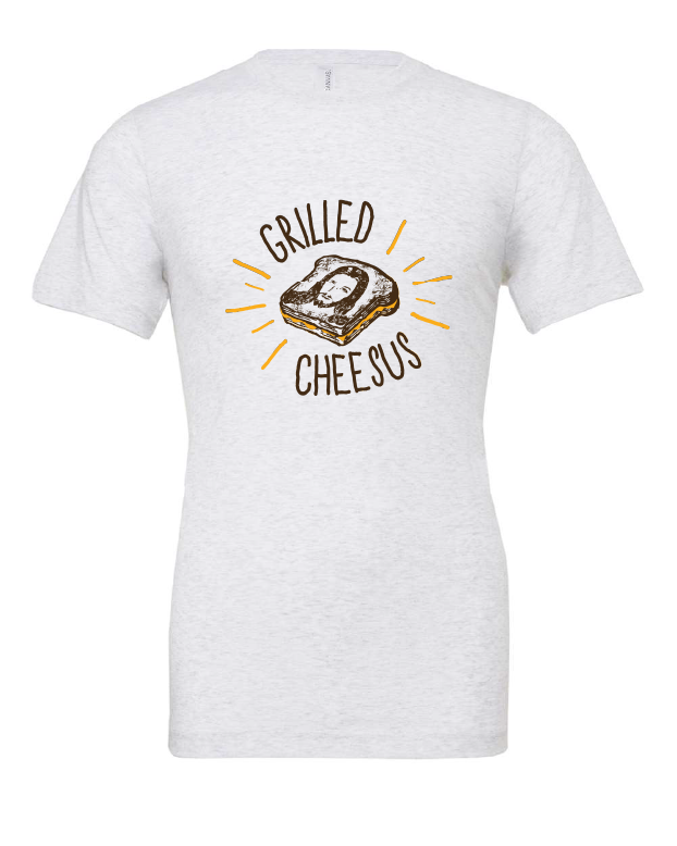 jesus cheese funny pun grilled cheese white tshirt t-shirt 