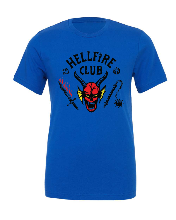 hellfire club stranger things tv show d&d blue tshirt blue t-shirt