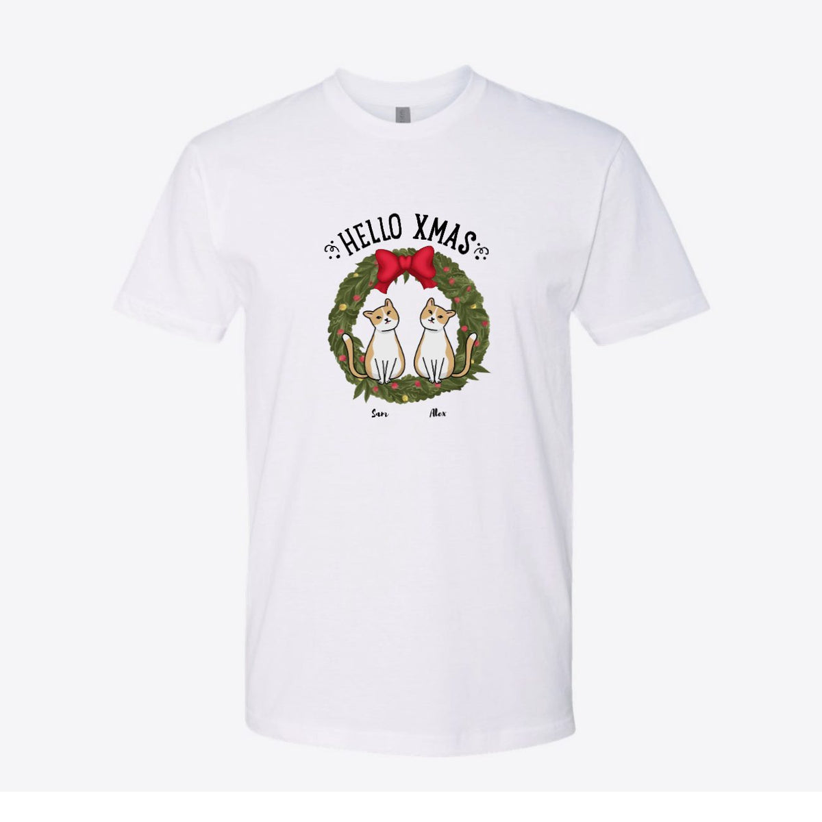 Hello Xmas Cat Wreath Custom Tee