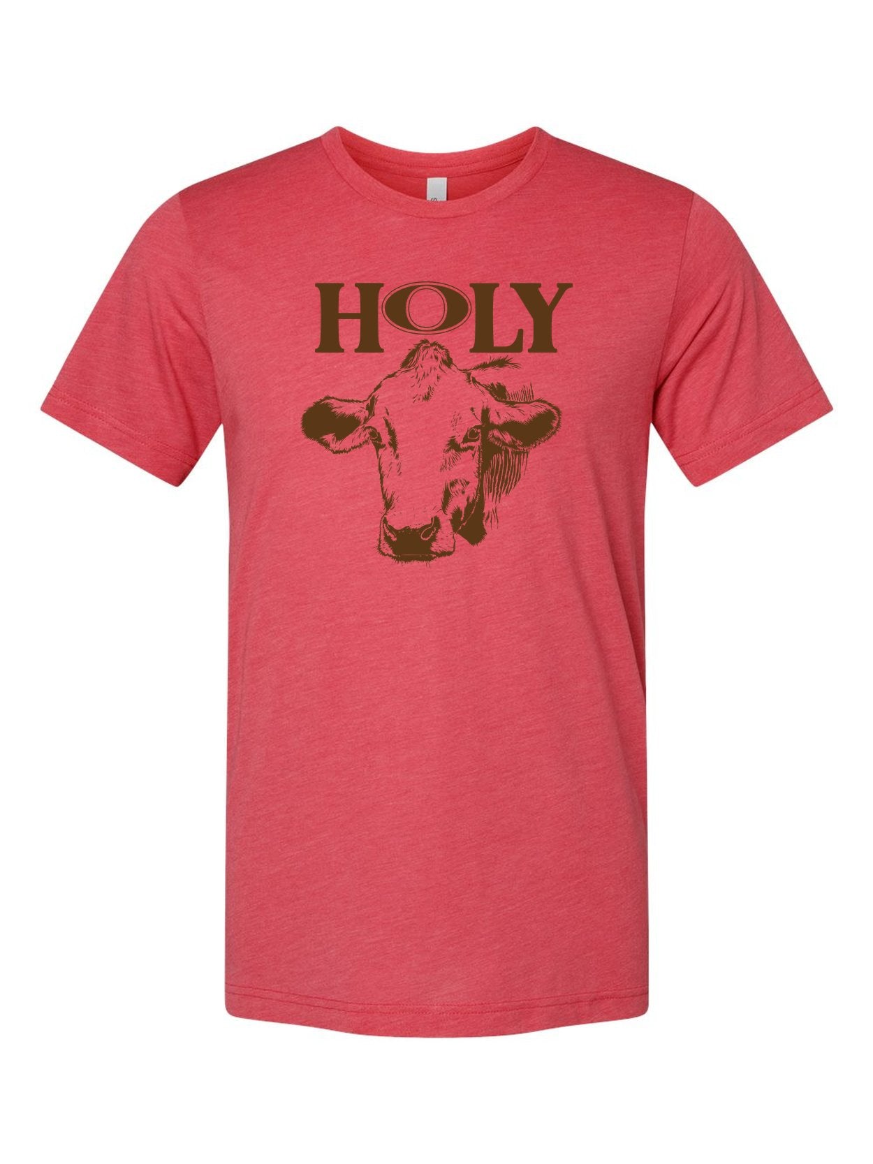 Holy Cow on a true red t-shirt