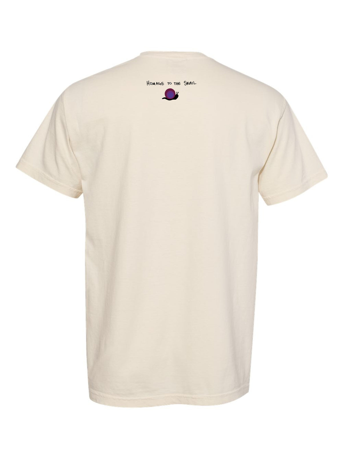 Homage to the Snail by Claire Wakefield, back of an ivory tee