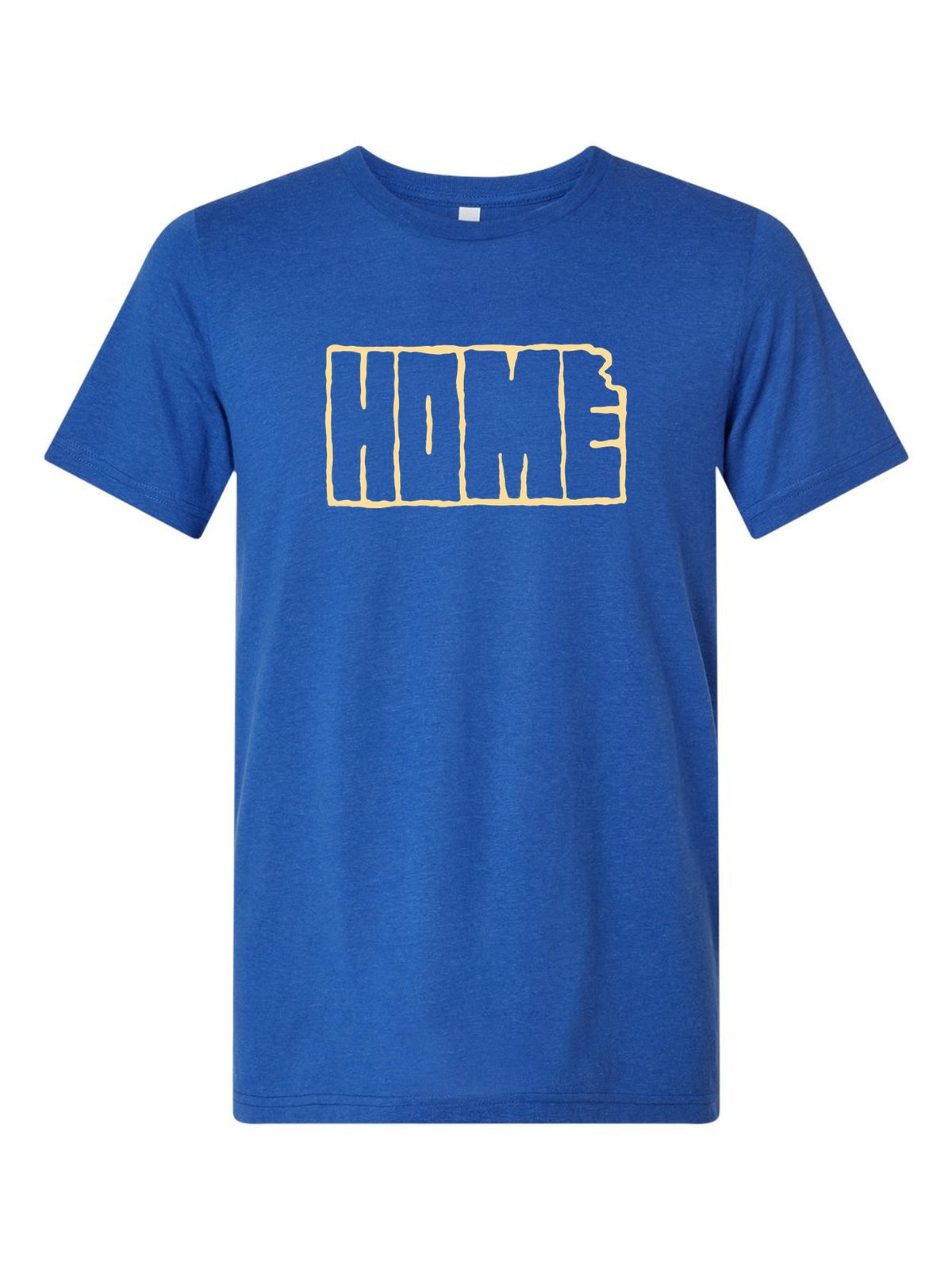 Home Kansas Outline on a royal blue t-shirt