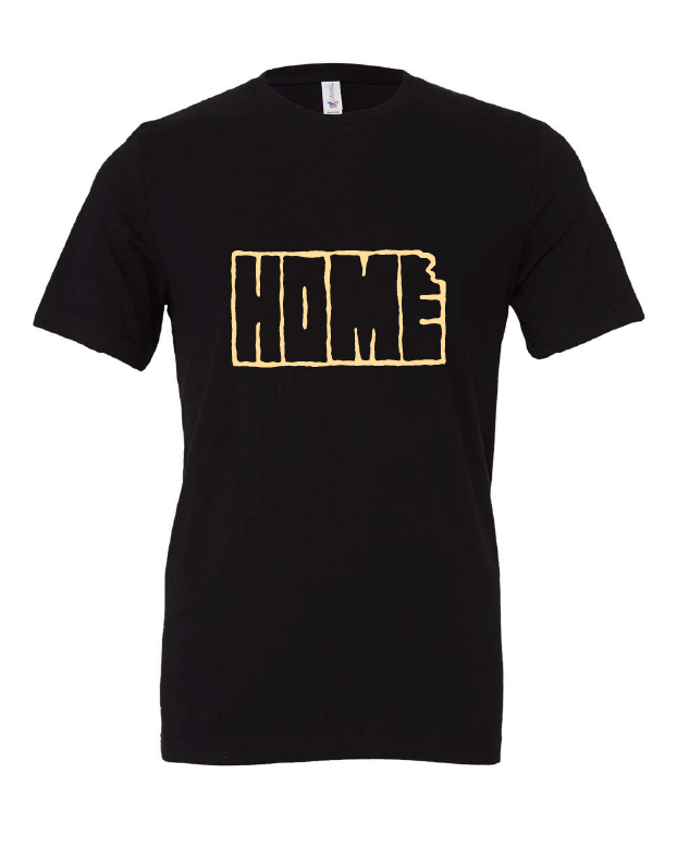 Home Kansas Outline design on a black t-shirt