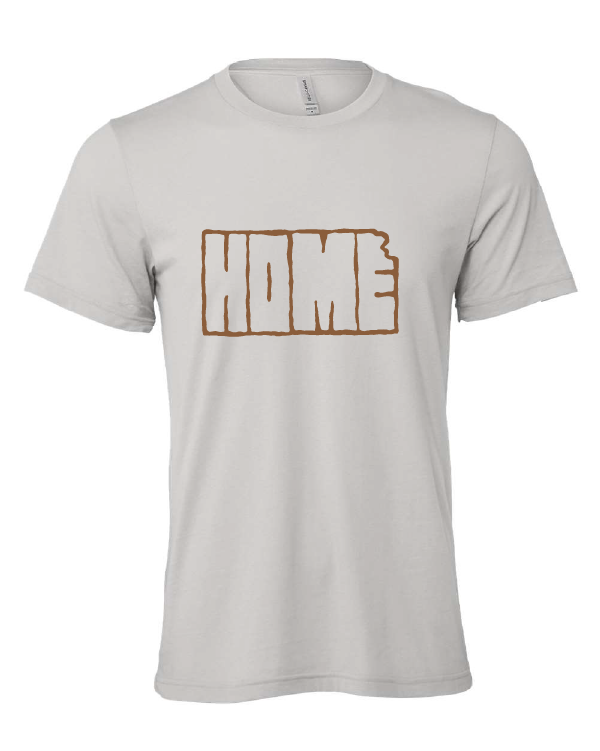 Home Kansas Outline design on a gray t-shirt