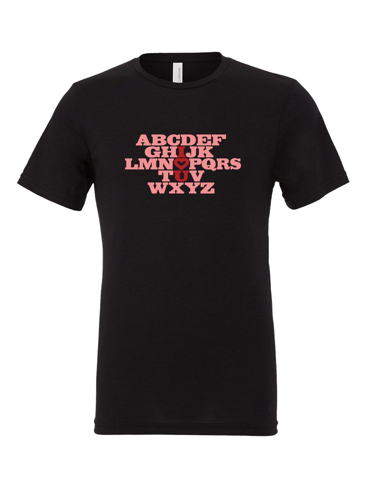 I <3 U on a black t-shirt