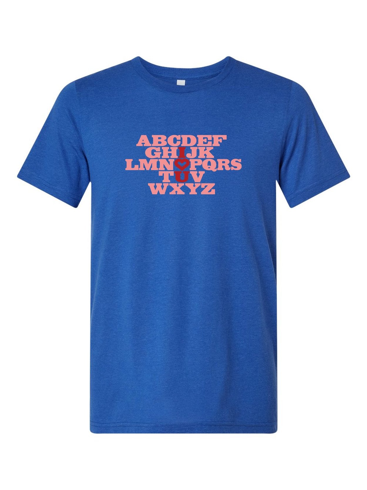 I <3 U on a royal blue t-shirt