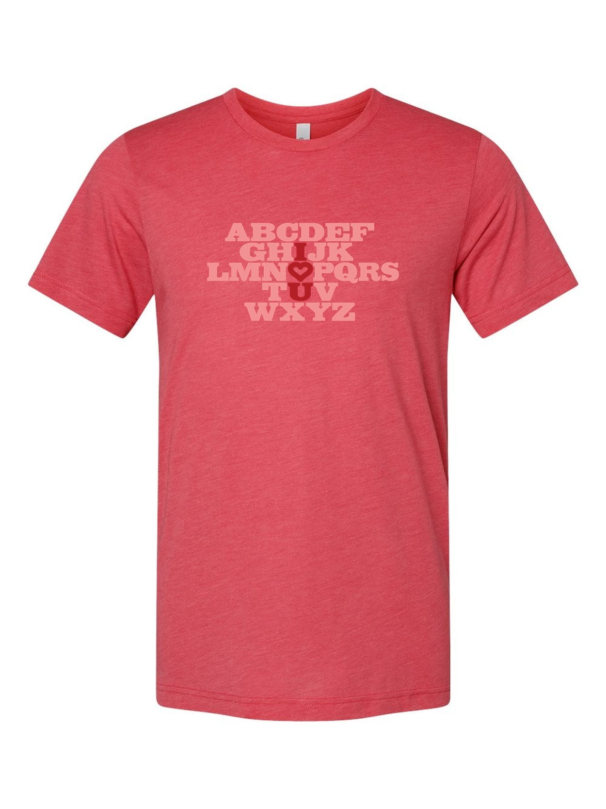 I <3 U on a true red t-shirt