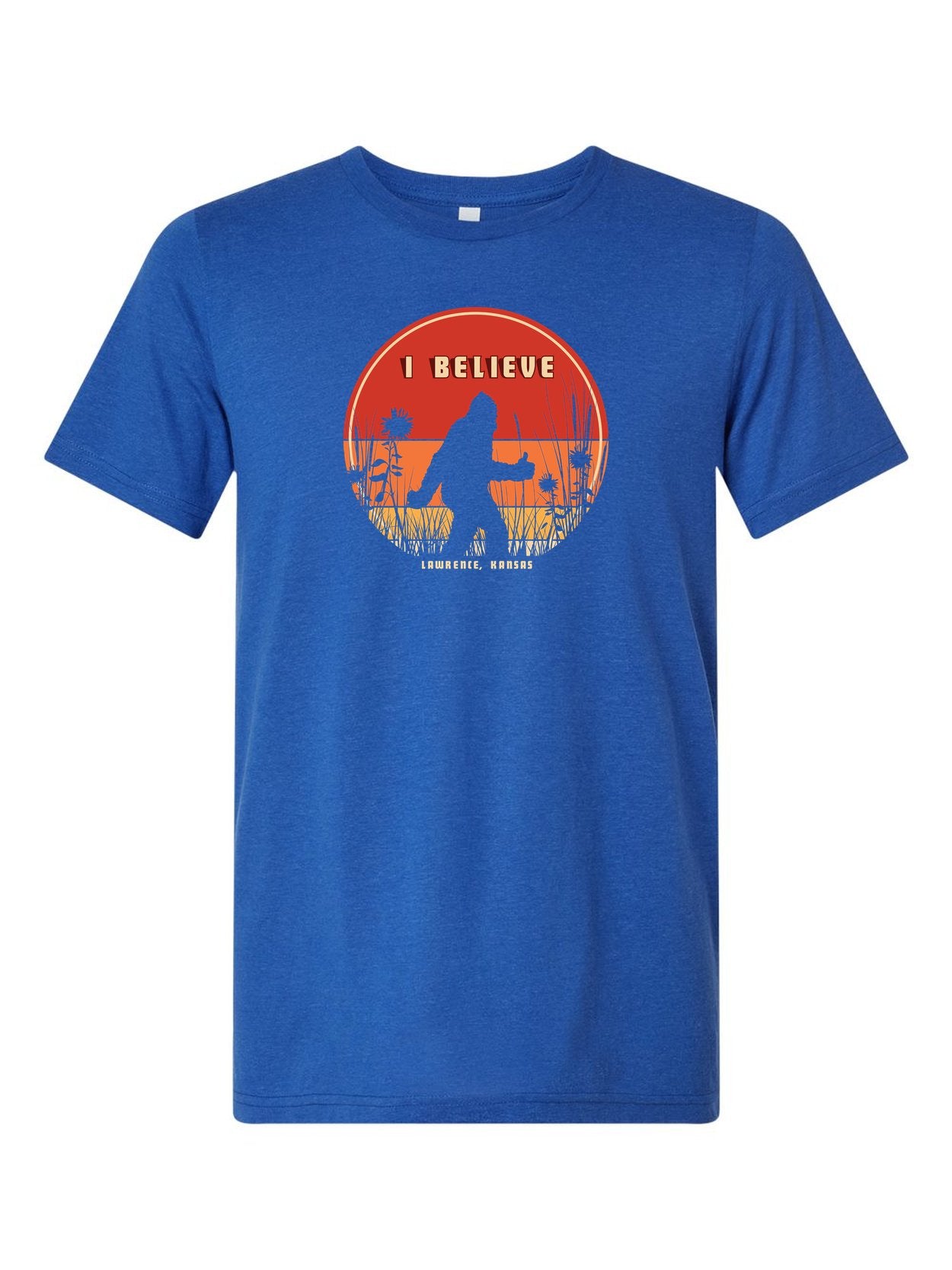 I Believe Bigfoot on a royal blue t-shirt