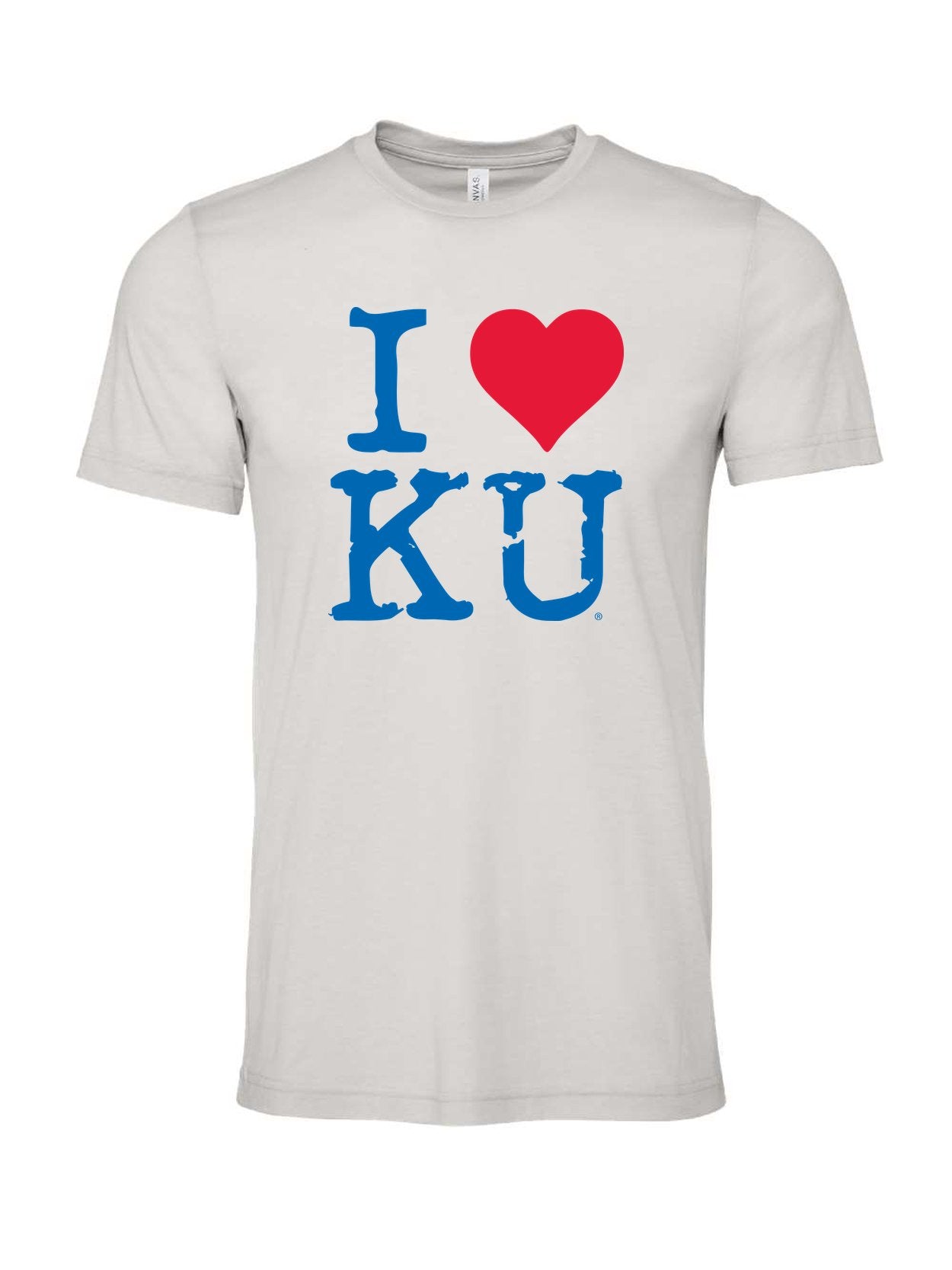 I Heart KU on a cement gray t-shirt