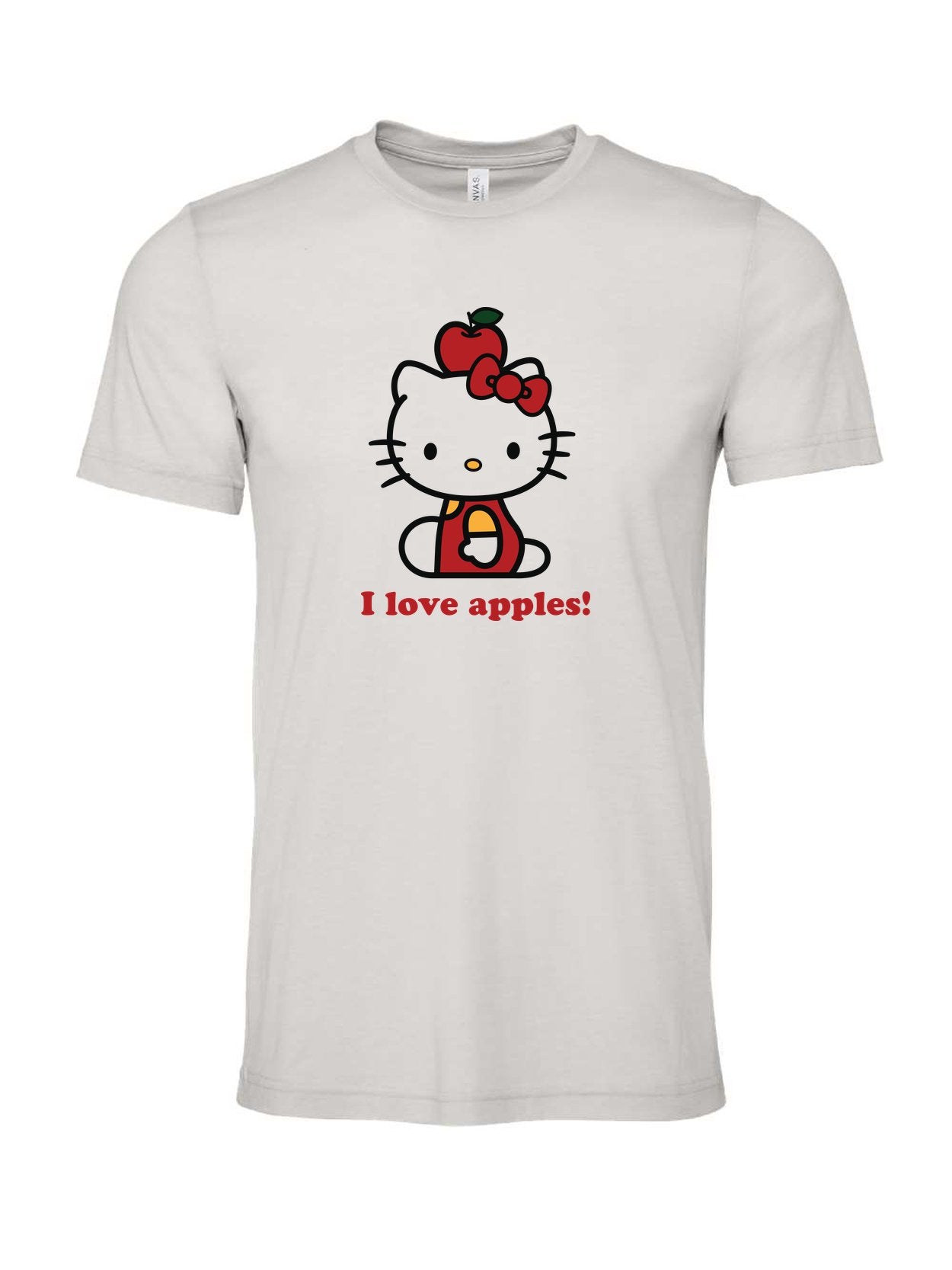 I Love Apples on a cement gray t-shirt