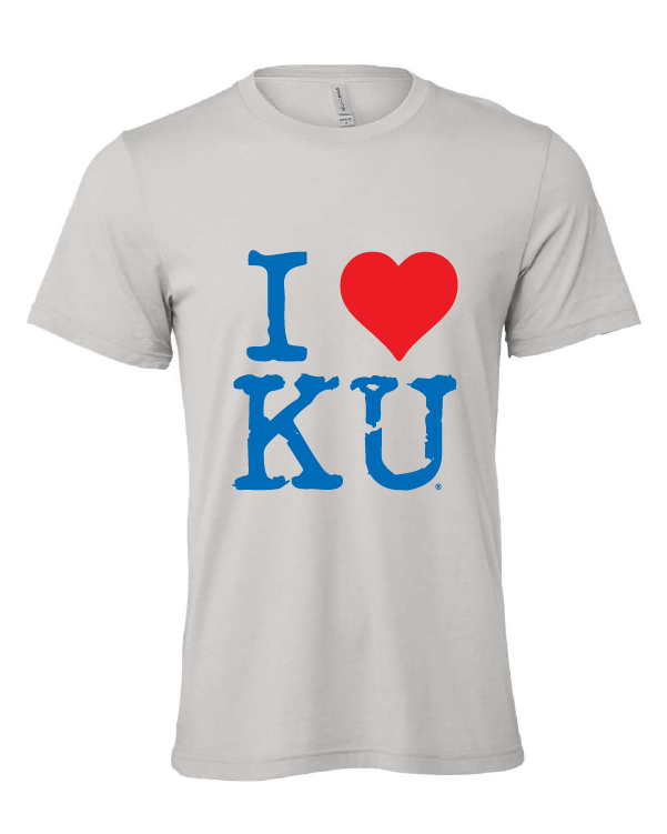 I Heart KU design on a gray t-shirt
