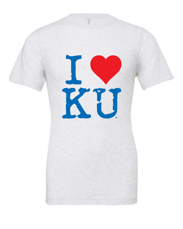 I Heart KU design on a white t-shirt