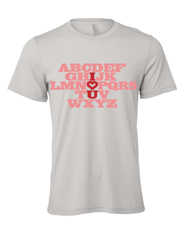 I Heart U design on a gray t-shirt