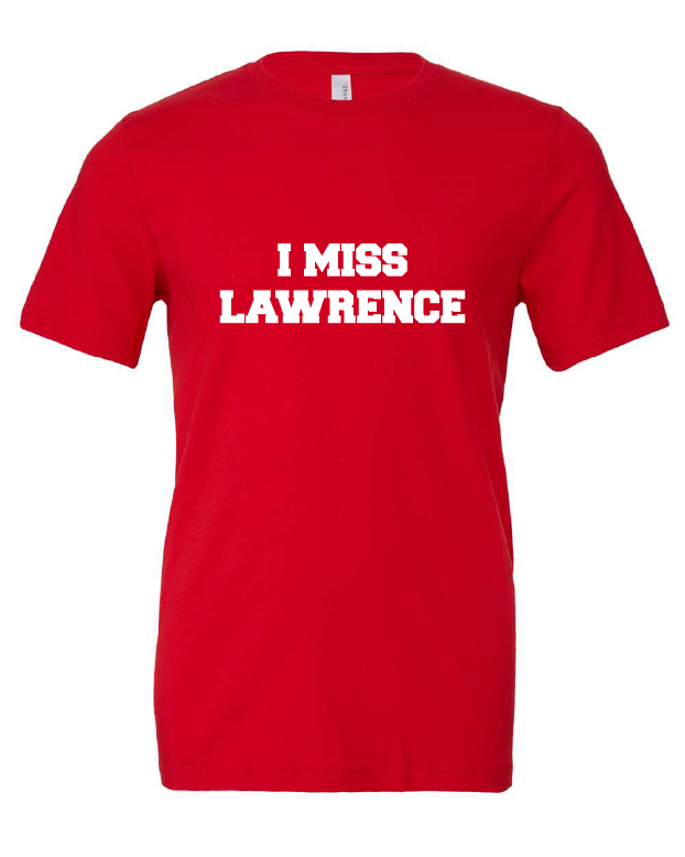 I Miss Lawrence design on a red t-shirt
