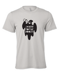 Here for the Booze design on a gray t-shirt
