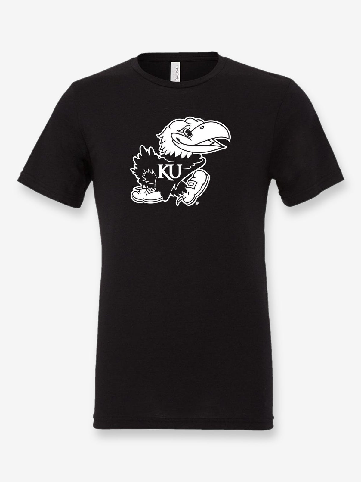 Jayhawk on a black t-shirt