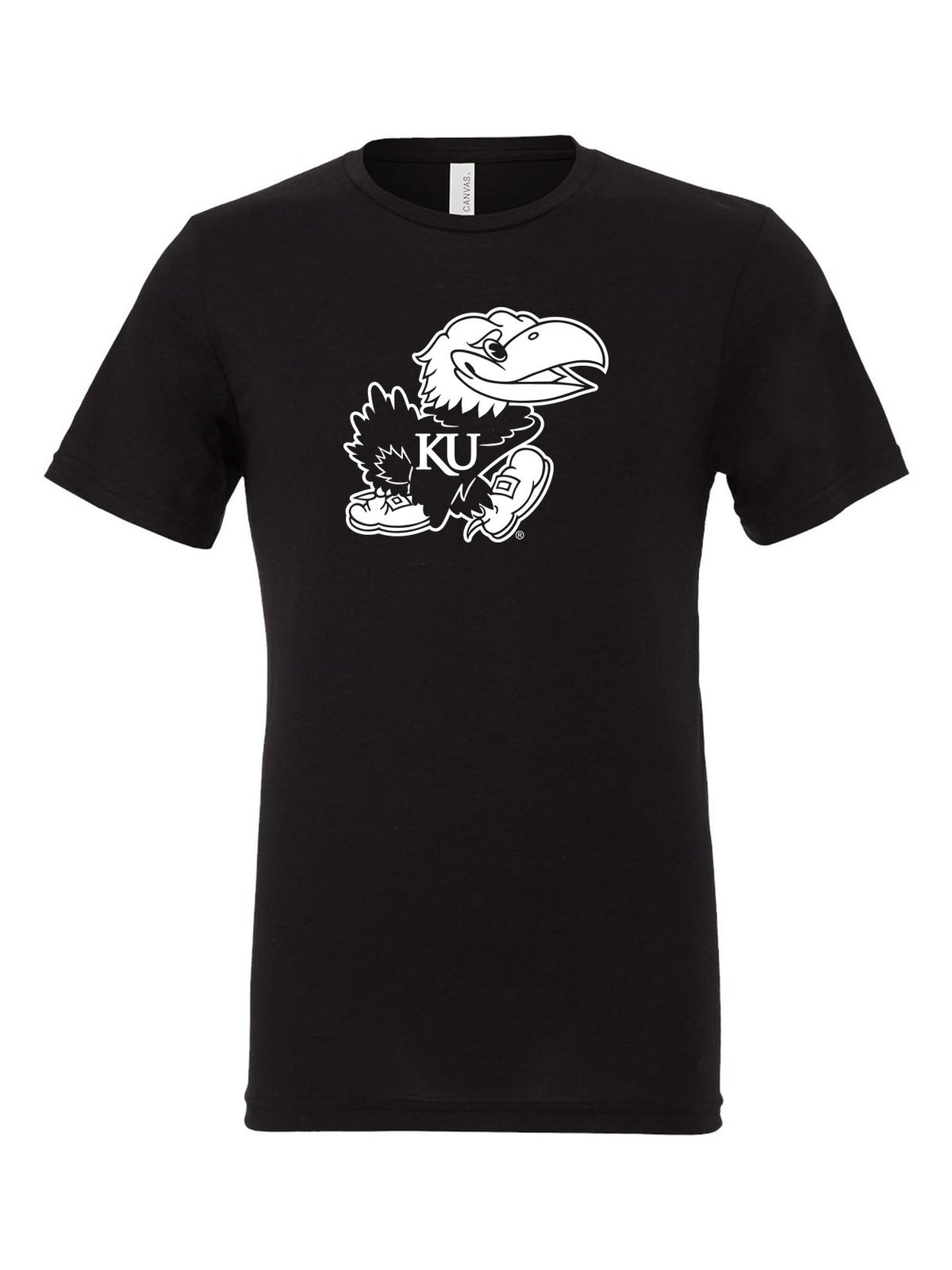 Jayhawk on a black t-shirt