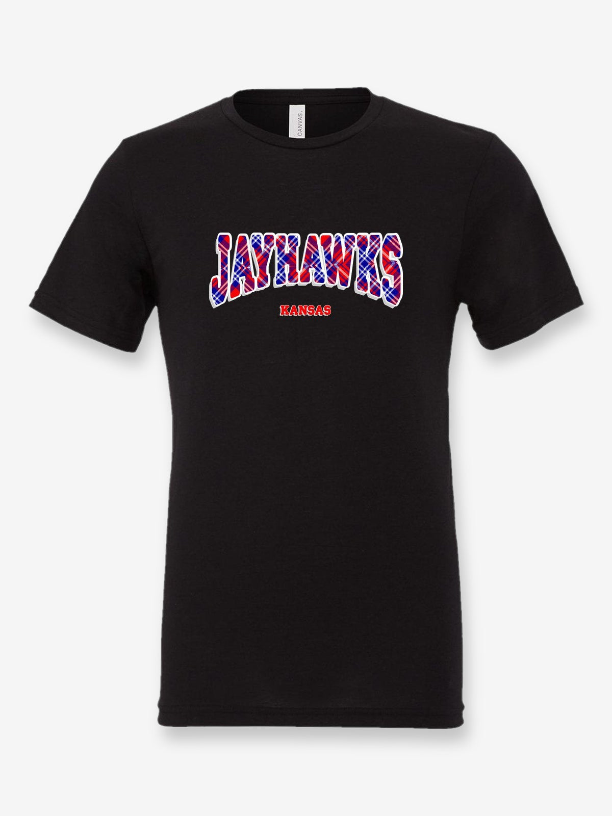Jayhawks Plaid on a black t-shirt
