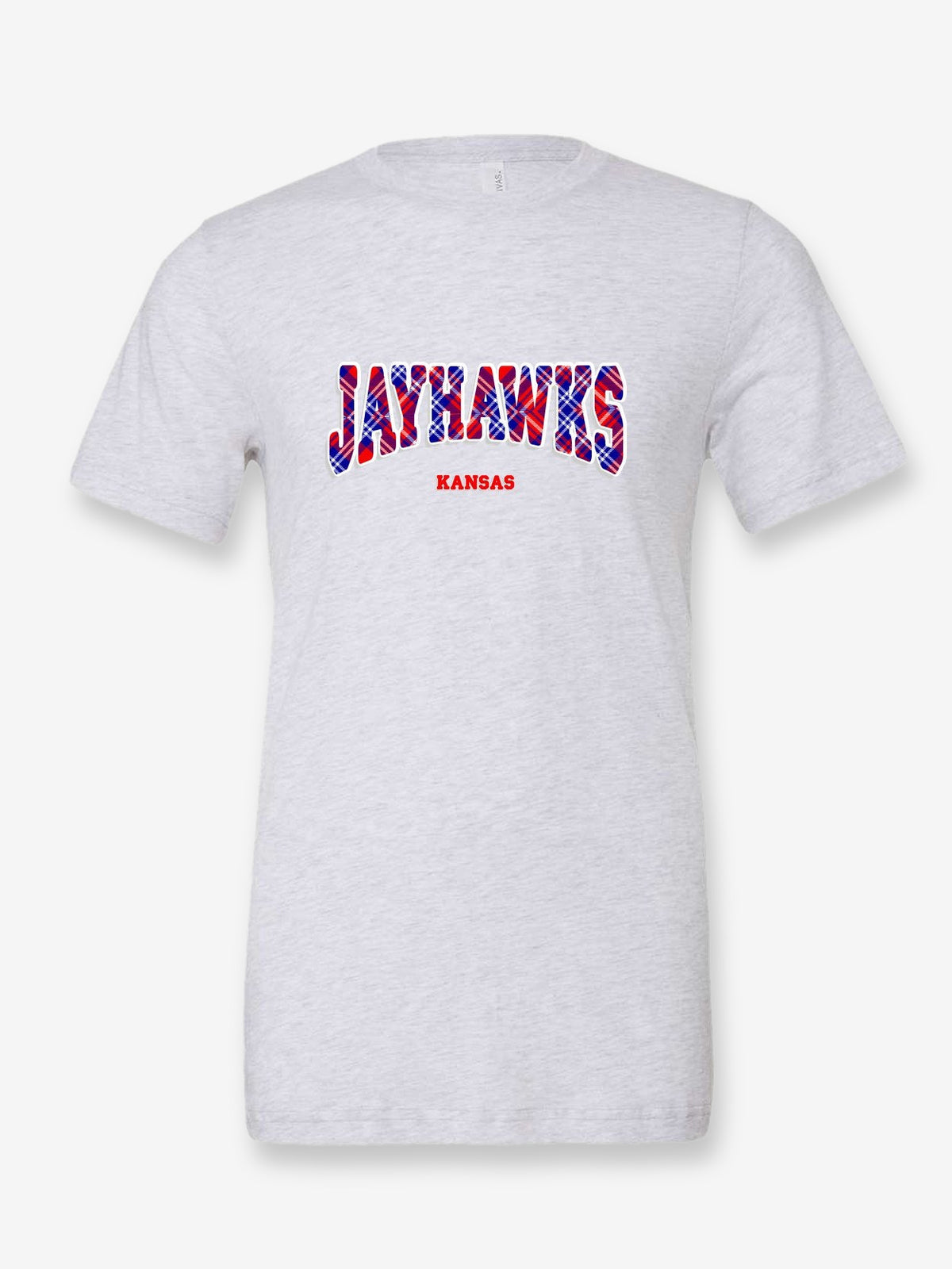 Jayhawks Plaid on a white t-shirt
