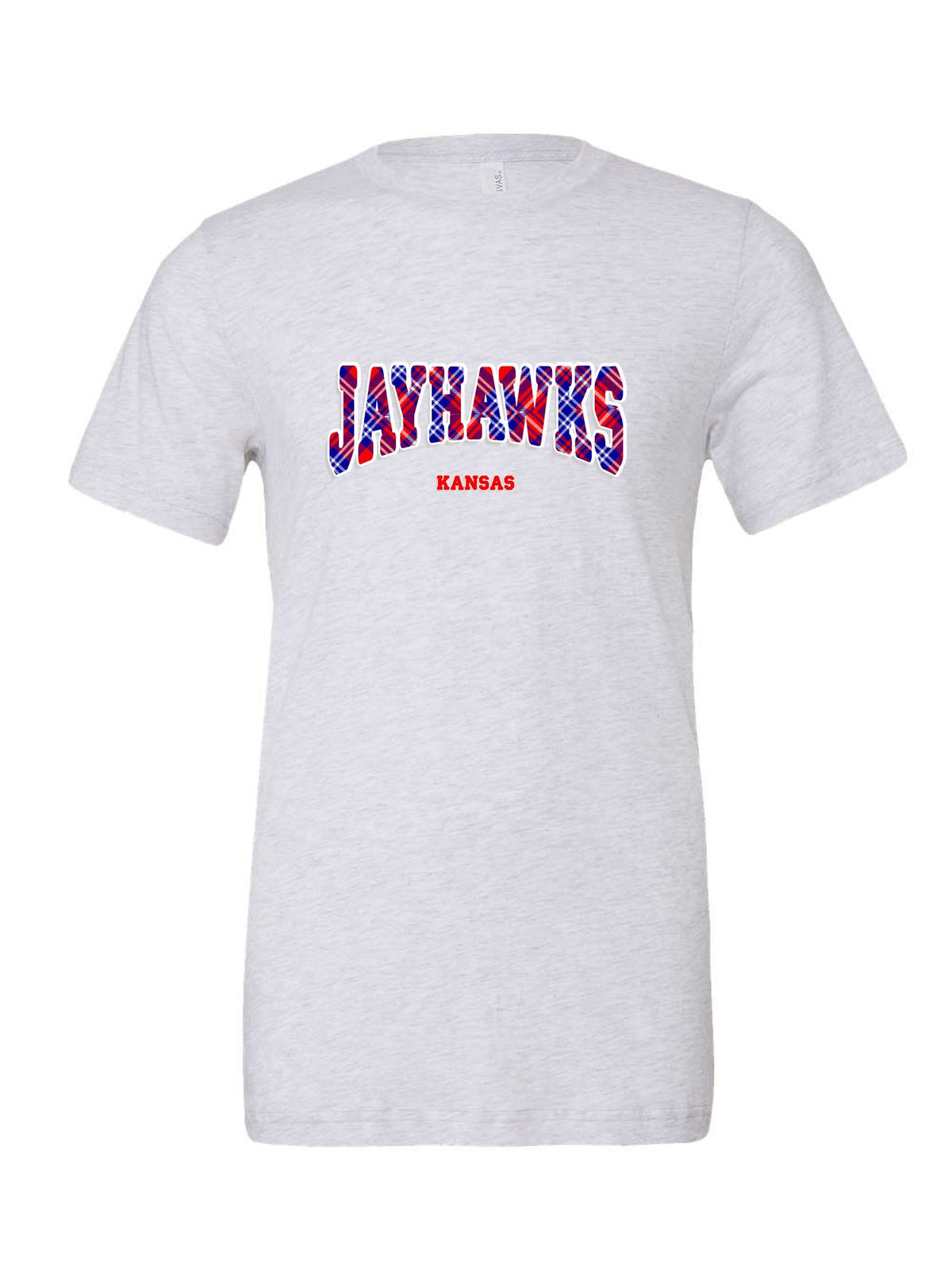 Jayhawks Plaid on a white t-shirt