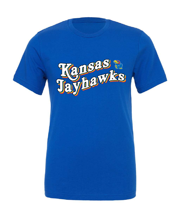 Kansas Jayhawks Retro design on a blue t-shirt