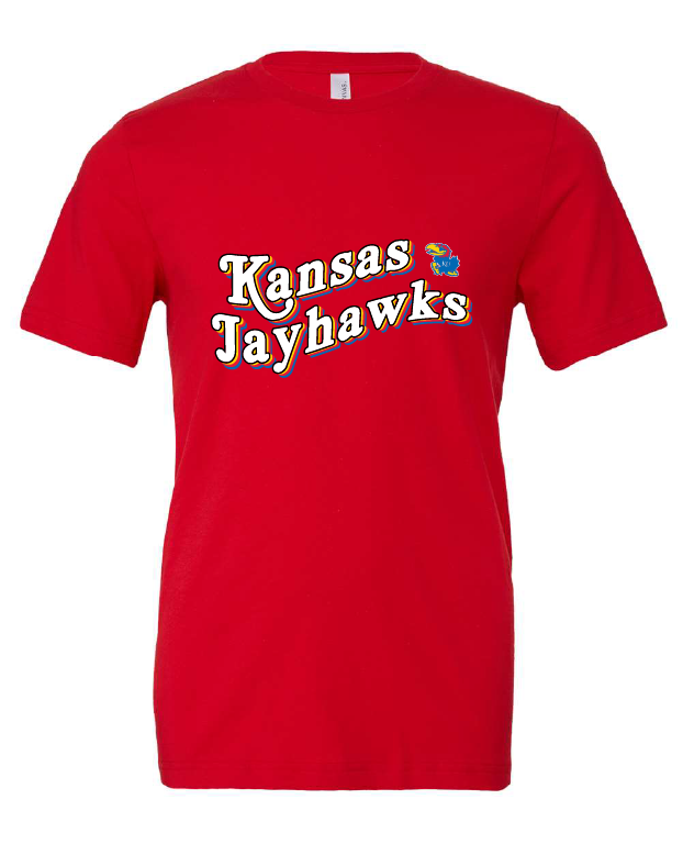 Kansas Jayhawks Retro design on a red t-shirt