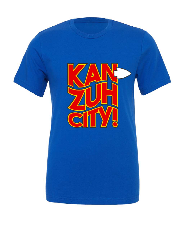 Kan-Zuh-City! design on a blue t-shirt