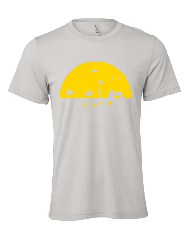 Kansan Star Wars Sunset design on a gray t-shirt
