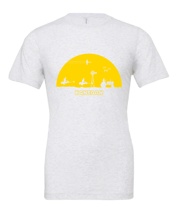Kansan Star Wars Sunset design on a white t-shirt