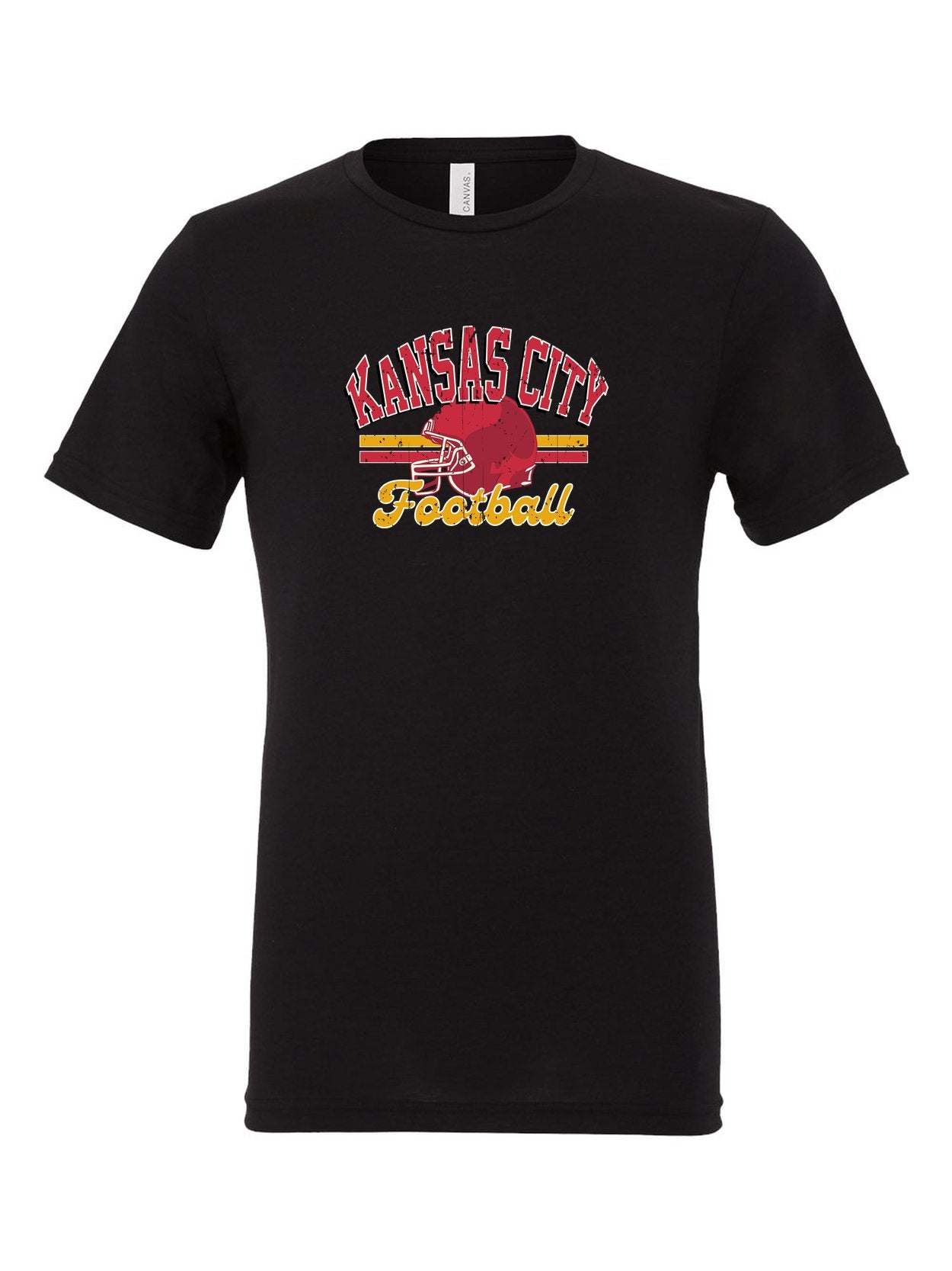 Kansas City Football Distressed on a black t-shirt