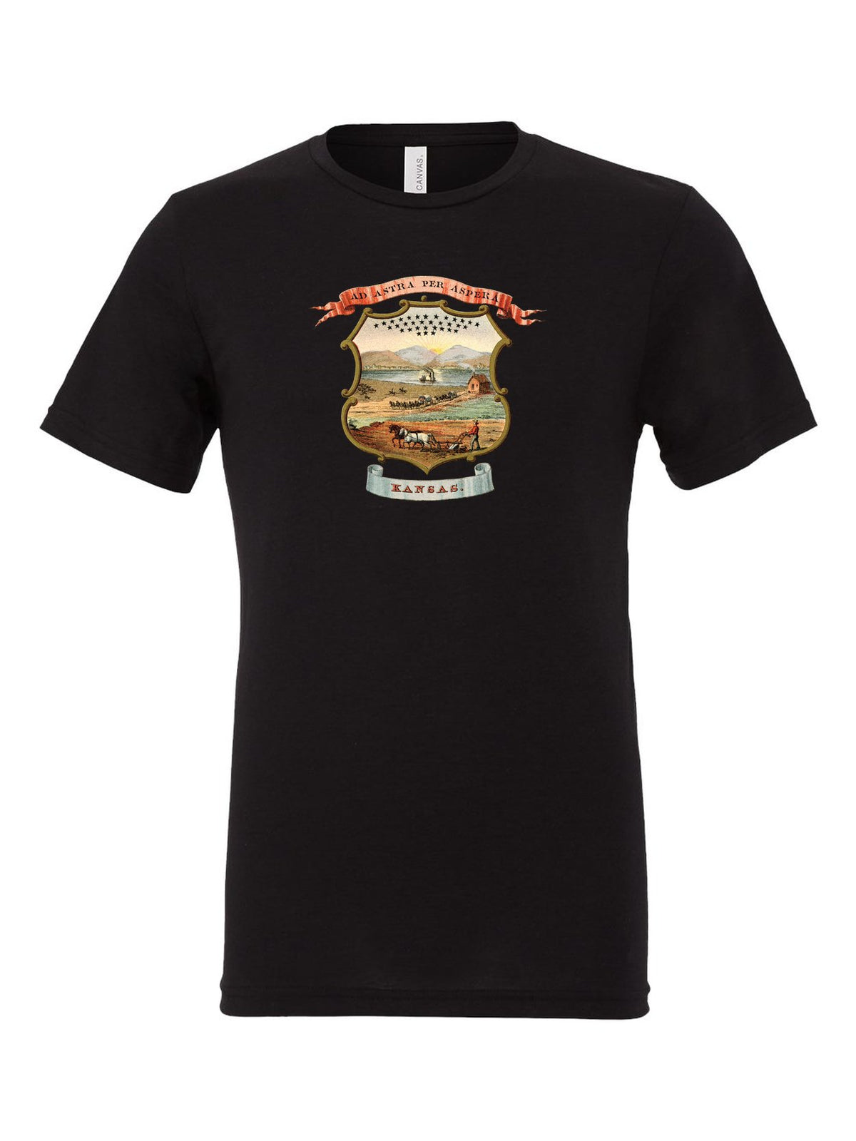Kansas Coat of Arms on a black t-shirt