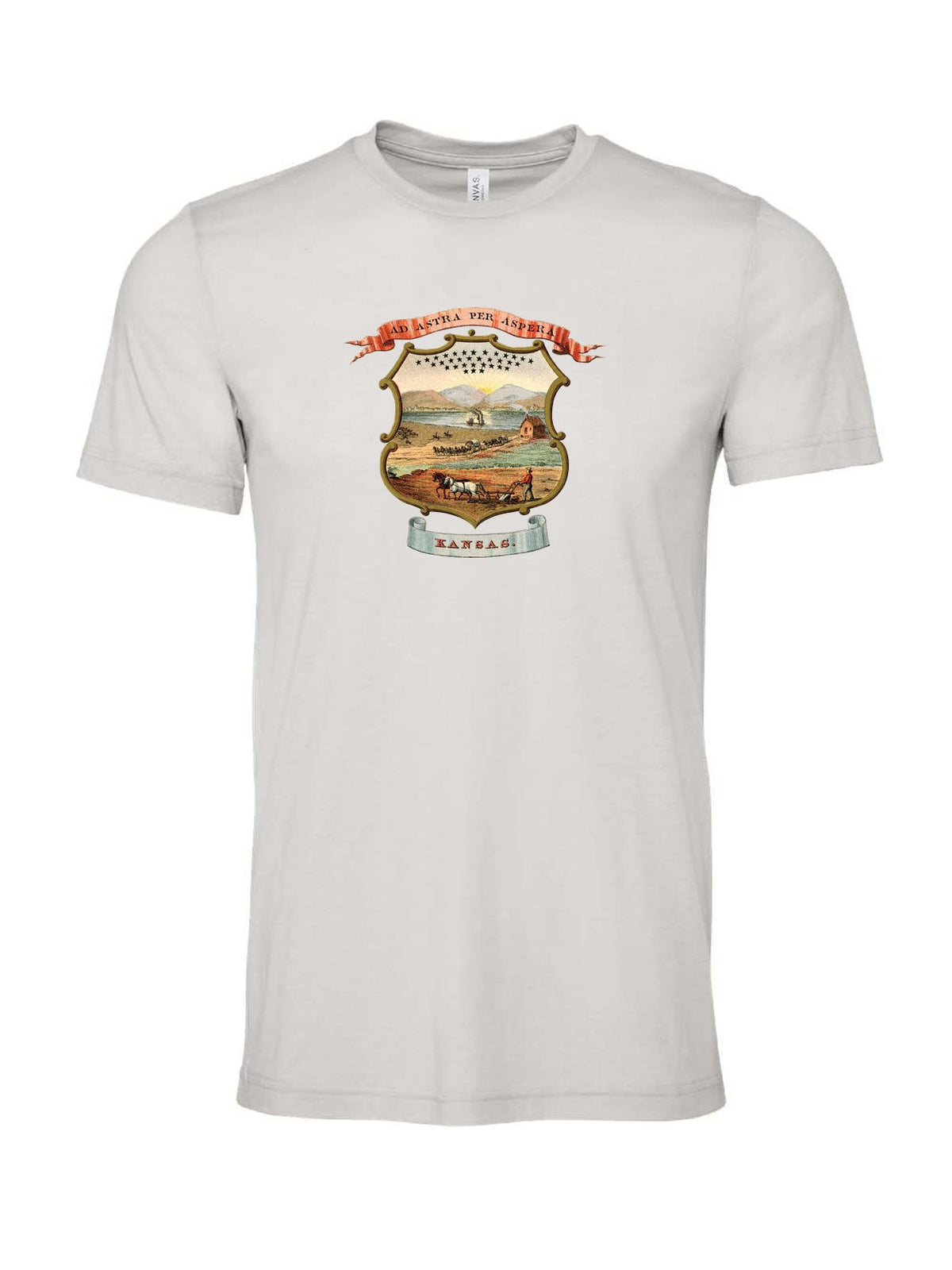 Kansas Coat of Arms on a cement gray t-shirt