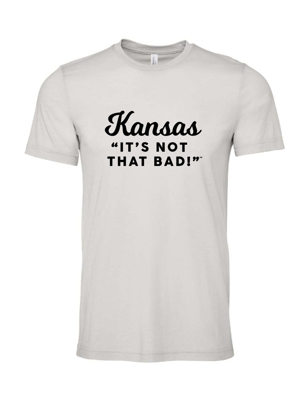 Kansas It's Not That Bad! on a cement gray t-shirt