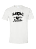 Kansas Jayhawks 1865 Black and White on a white t-shirt