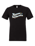 Kansas Jayhawks Retro on a black t-shirt