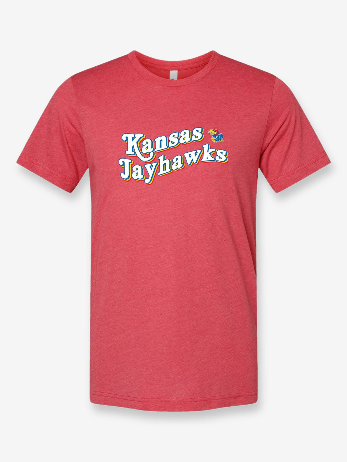 Kansas Jayhawks Retro on a true red t-shirt
